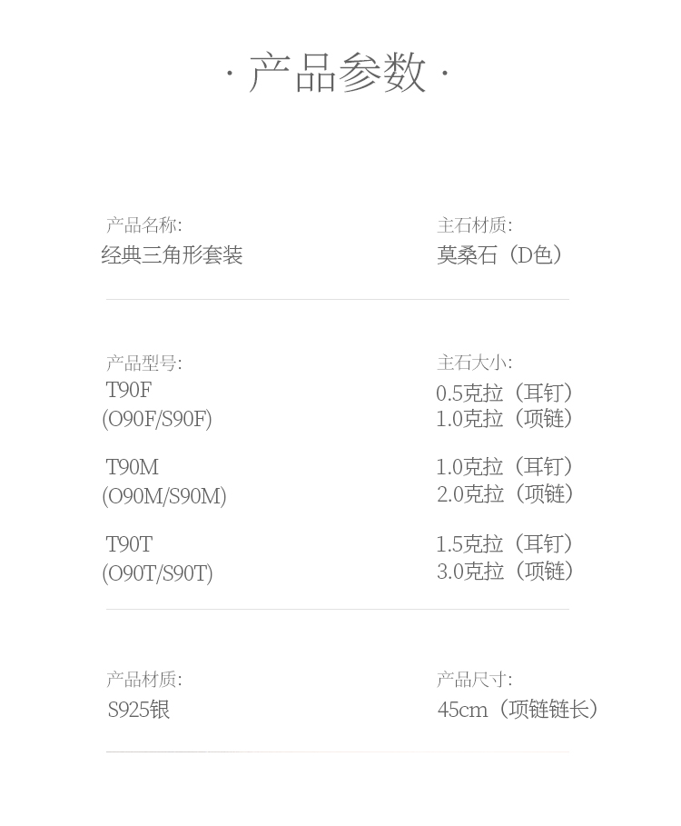 经典三角形S925银镀白金莫桑钻吊坠耳钉套装 - 5